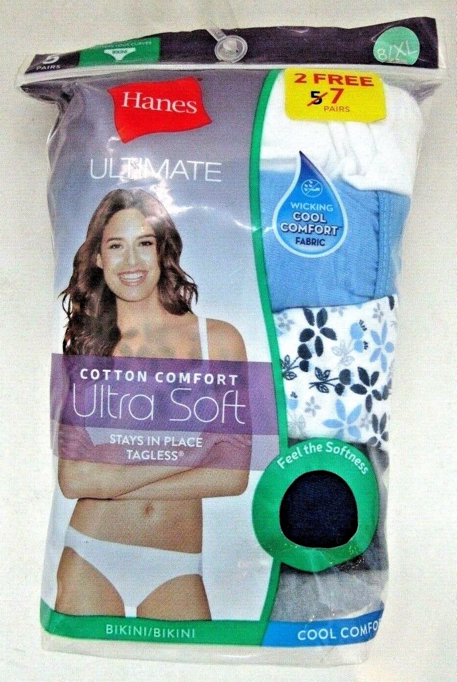 HANES Cool Comfort UltraSoft Bikini 42HUC7 Blue/Wht/Grey 7 Pack SZ 6, 7, 8, & 9