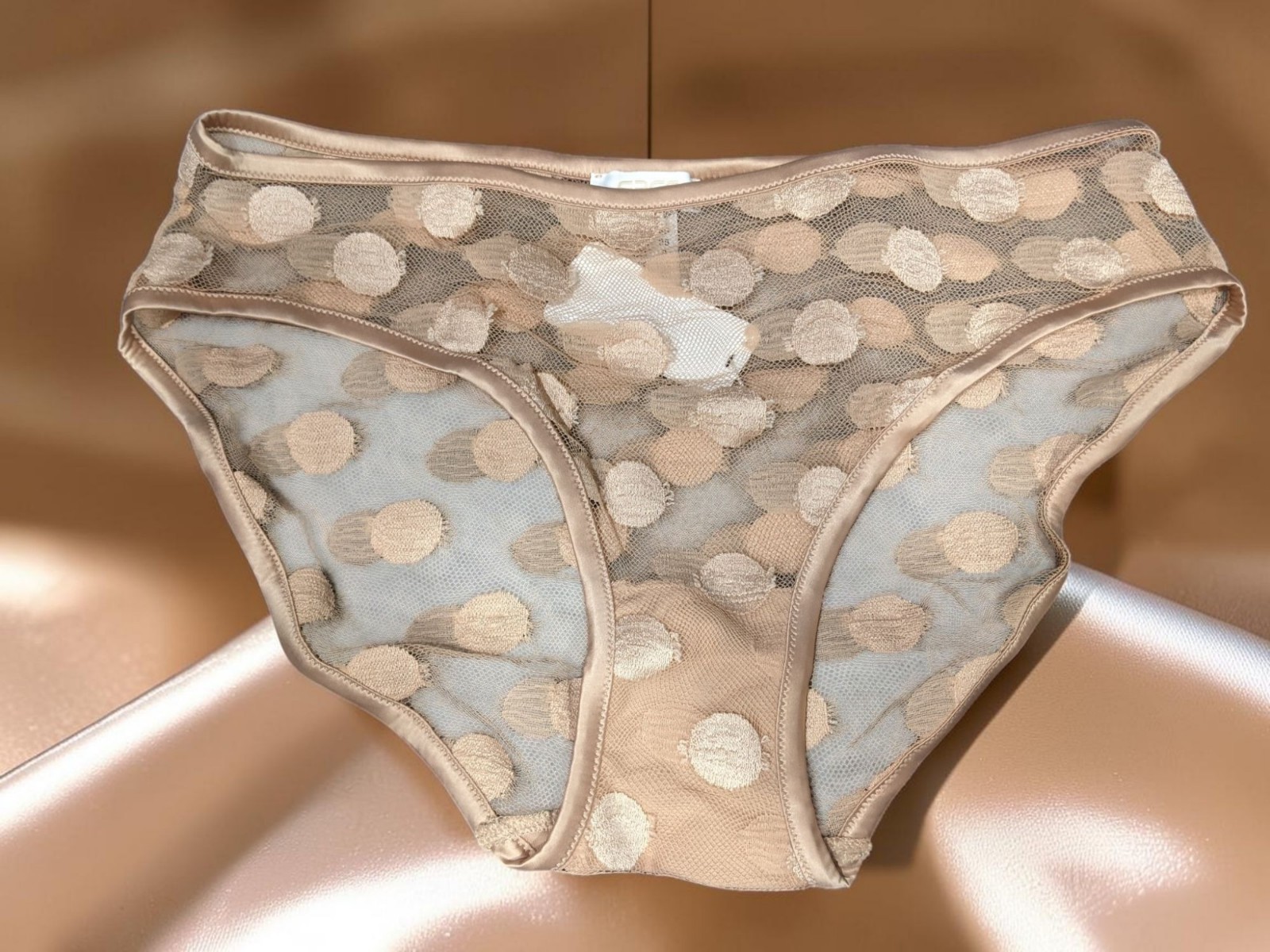 ERES BALLON BULE SATIN TRIMMED POLKA DOT LACE BRIEFS BISCUIT SIZE 40/ US 8