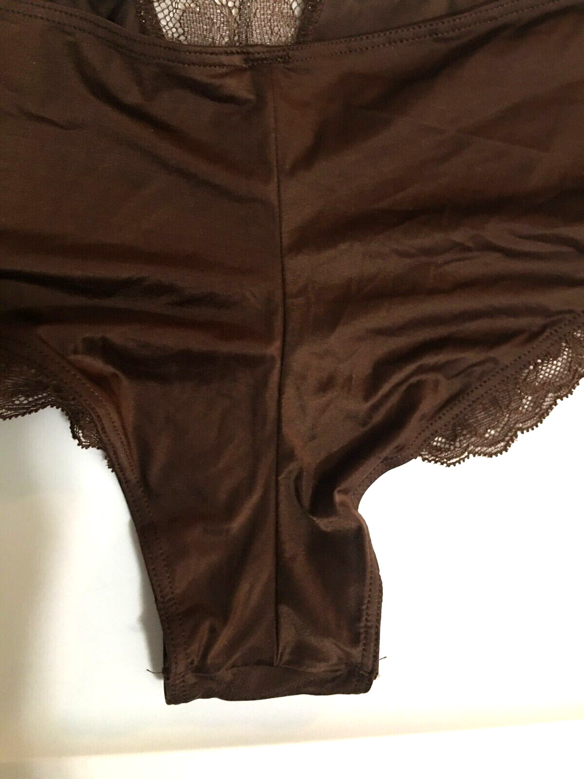 Victorias Secret Dark Brown Micro Shimmer Lace Inset Cheeky Panty XL Silky Body