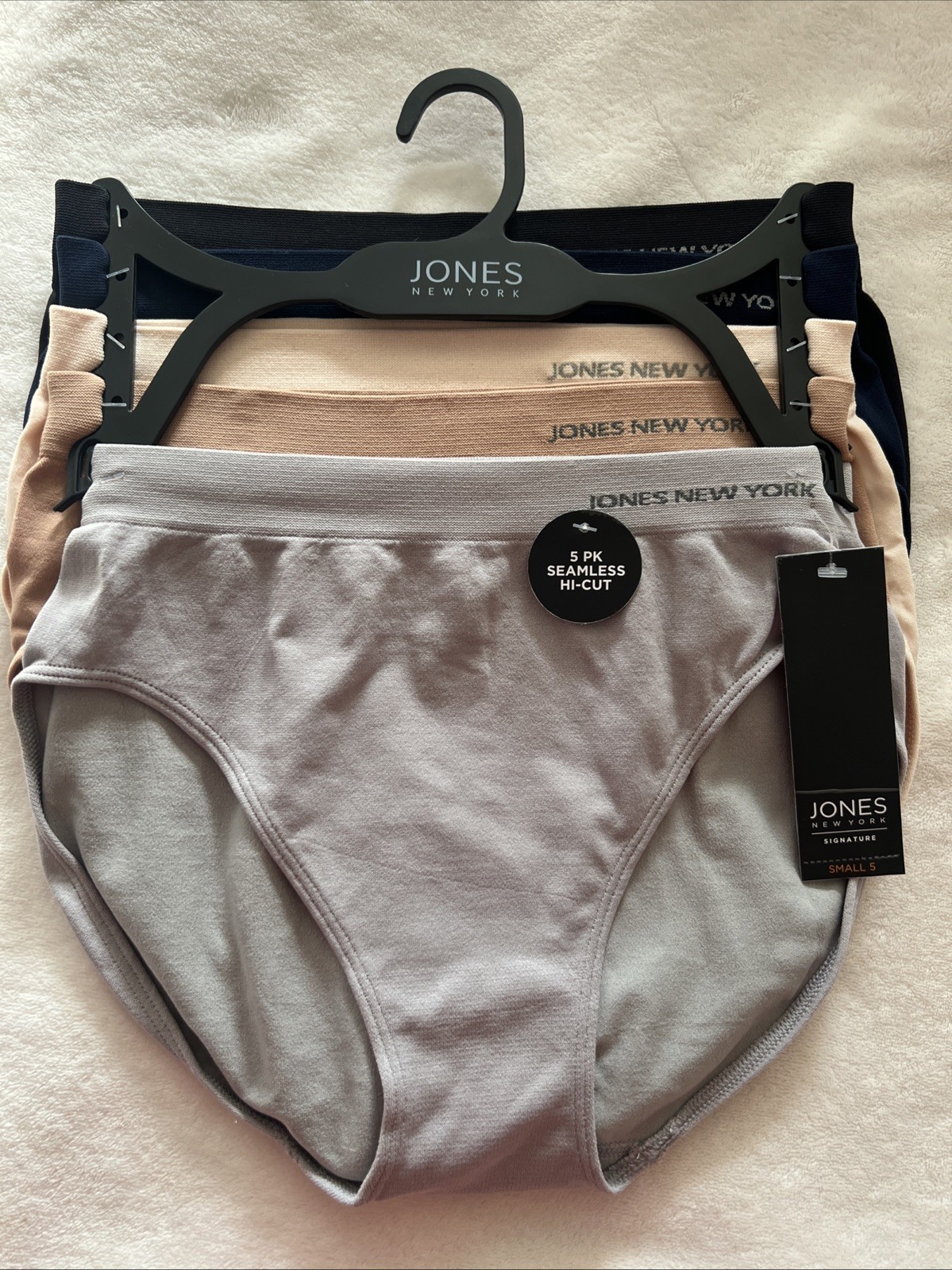 JONES NEW YORK 5pk Seamless Hi-Cut Brief Panties Soft Stretch Neural Colors S(5)