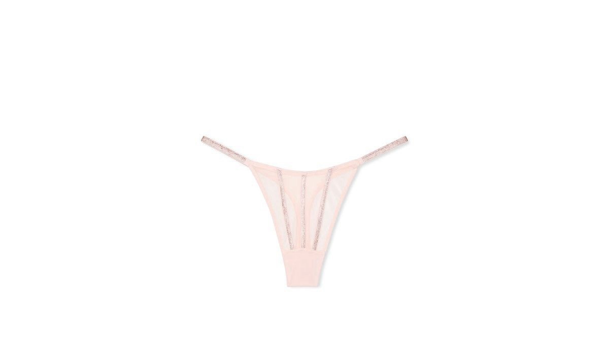 VICTORIA’S SECRET VERY SEXY SHEER SHINE STRAP MESH THONG PANTY PRETTY PINK XL