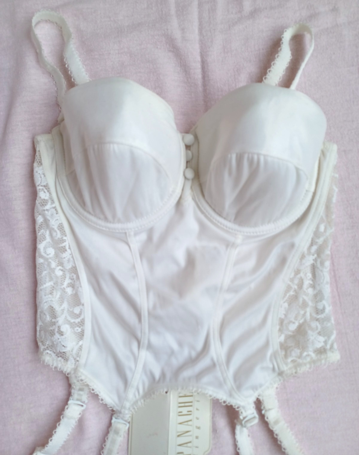 PANACHE Lingerie Beautiful Cream Smooth Satin Side Lace Suspender Basque Sze 32C