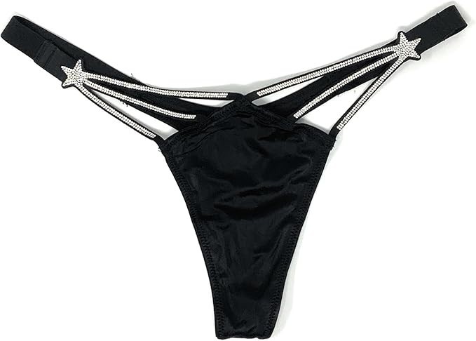 Victoria’s Secret Very Sexy Shine Stars Rhinestone Thong Panty Black Large NWT