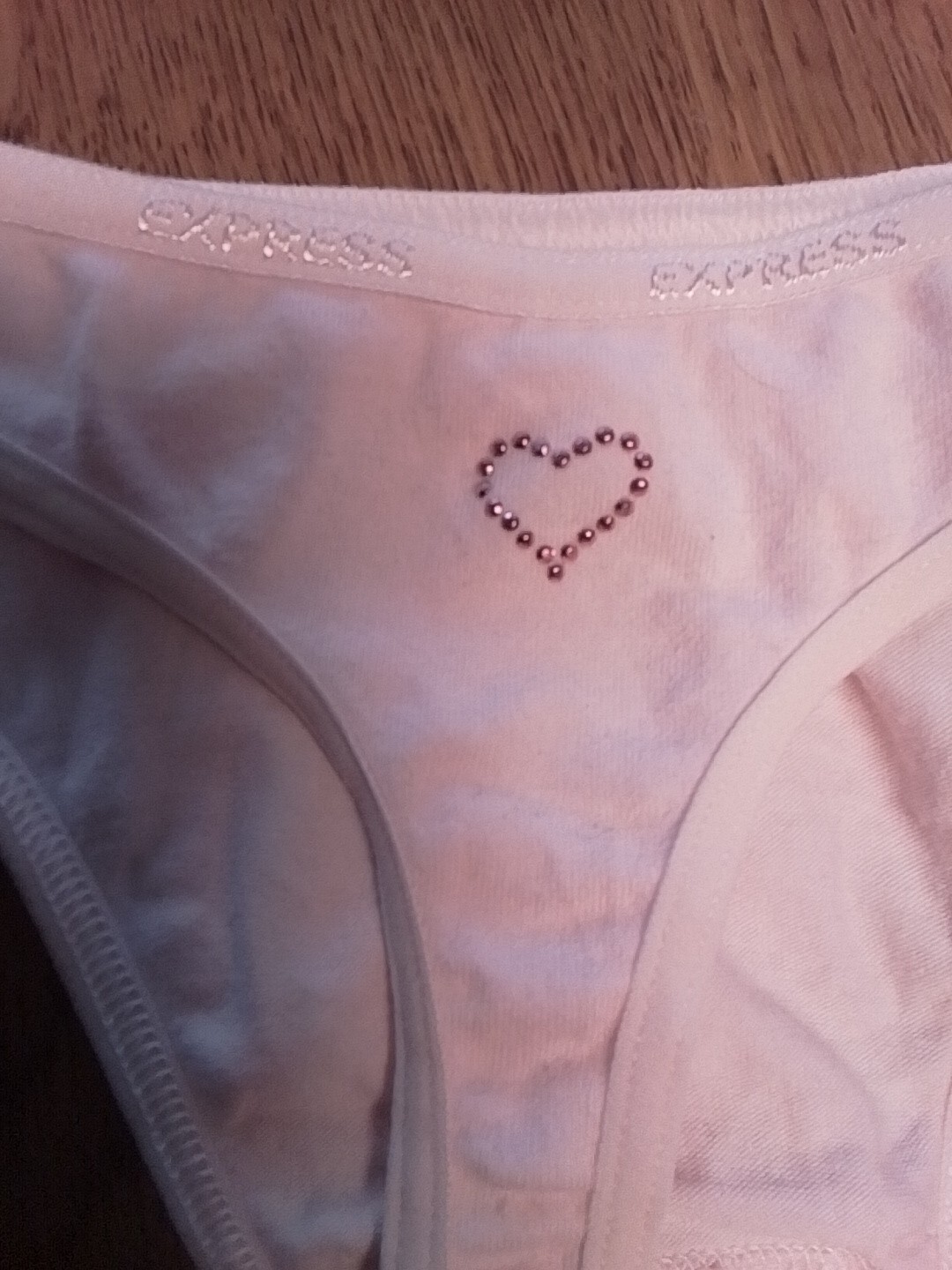 Rare Express women’s thong Cotton panties vintage pink Heart Rear Bling Small