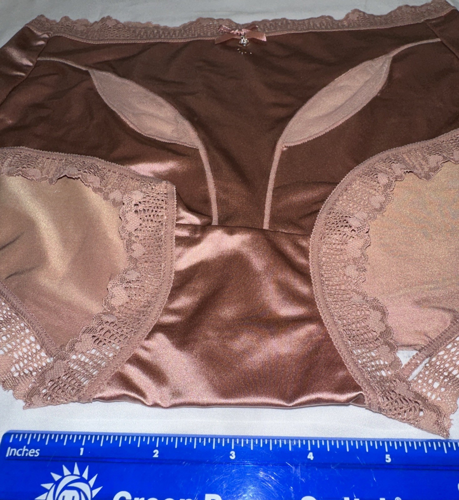 ~Shiny Large Rose Champagne Gem Nylon Lace Blended Panties W/Bow New Heart Lace