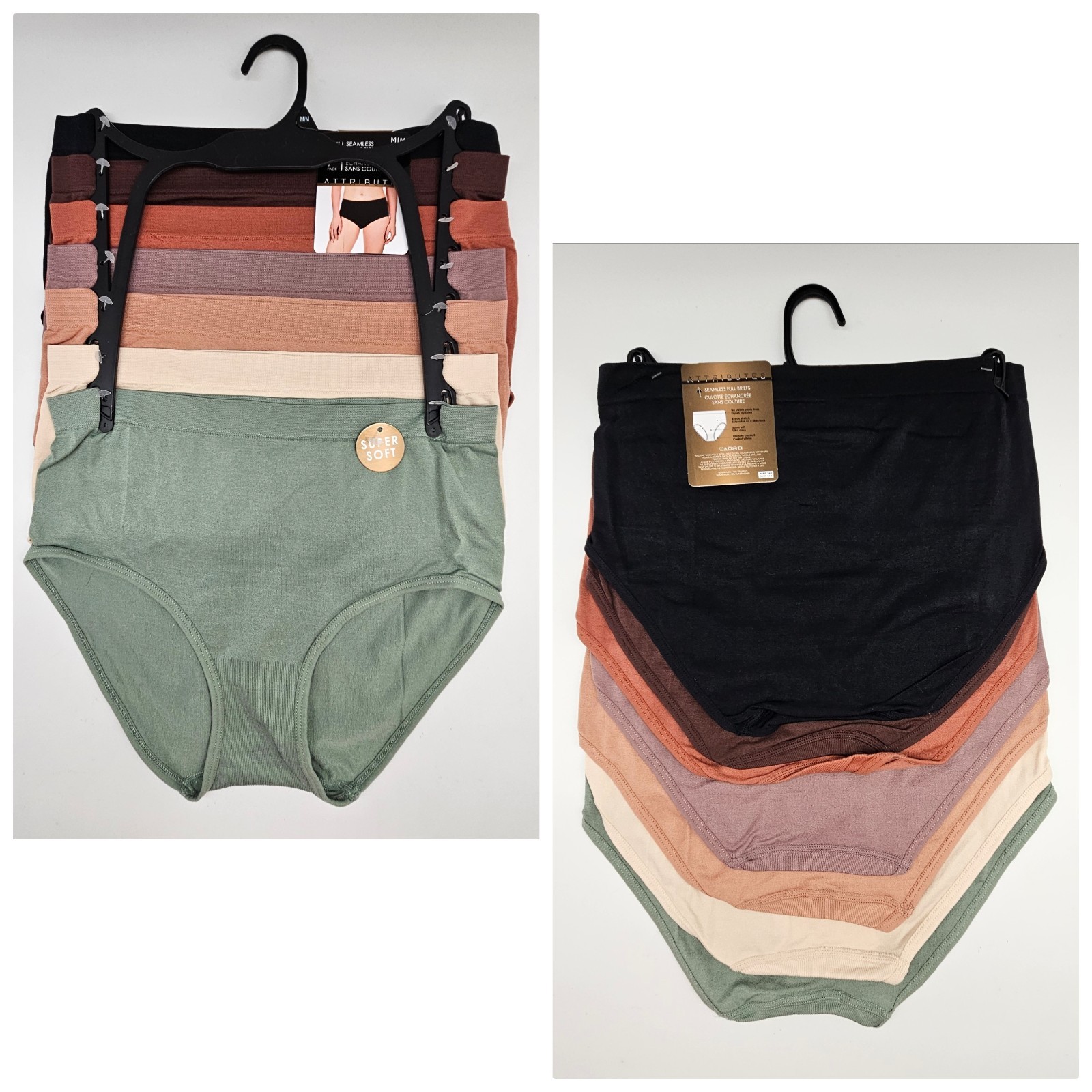 7 Pack SEAMLESS FULL BRIEFS Panties Women’s M L Black Brown Sienna Beige Green