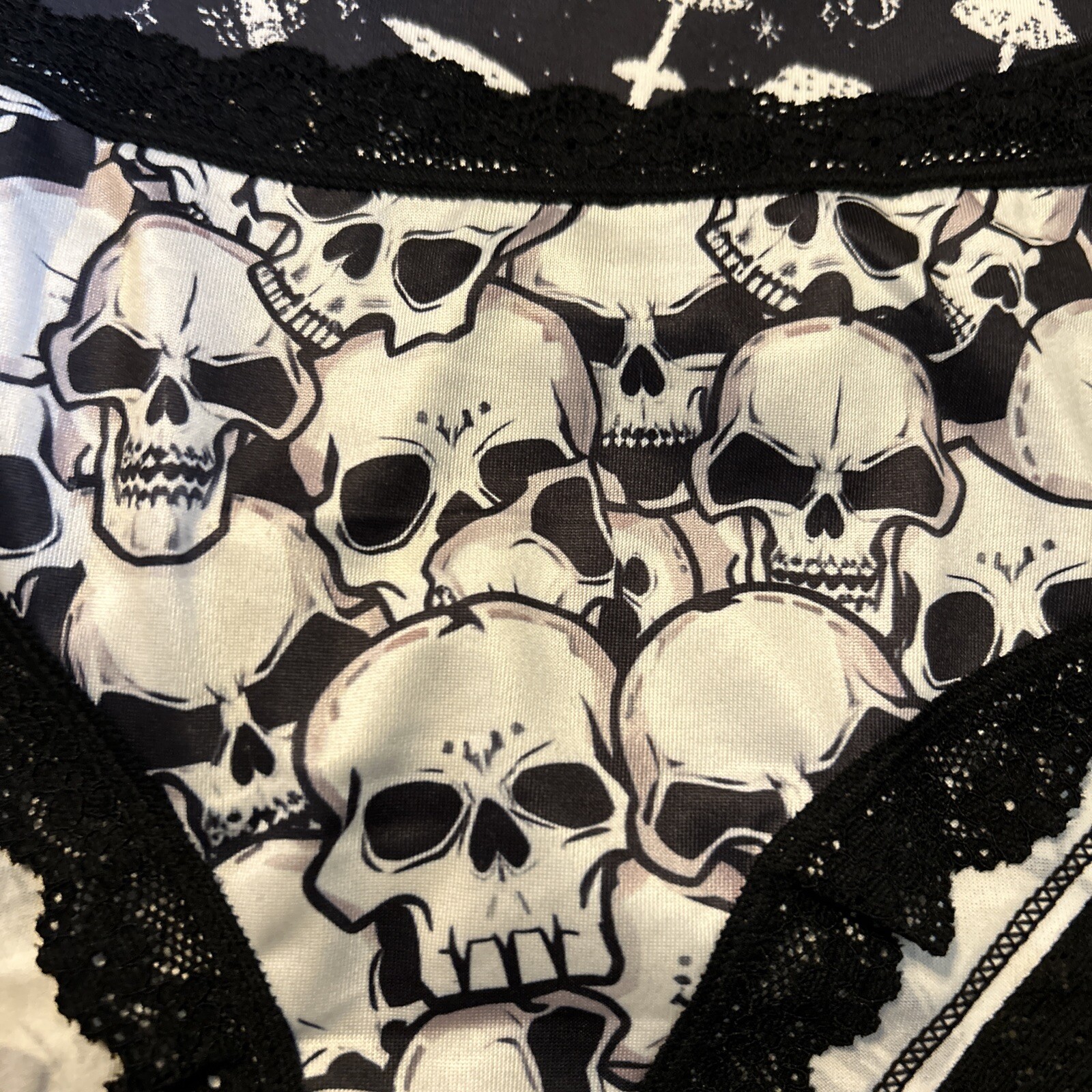 Morvia 3pk lace trim goth Emo panties M skulls stars Jack-o-lantern Mushrooms