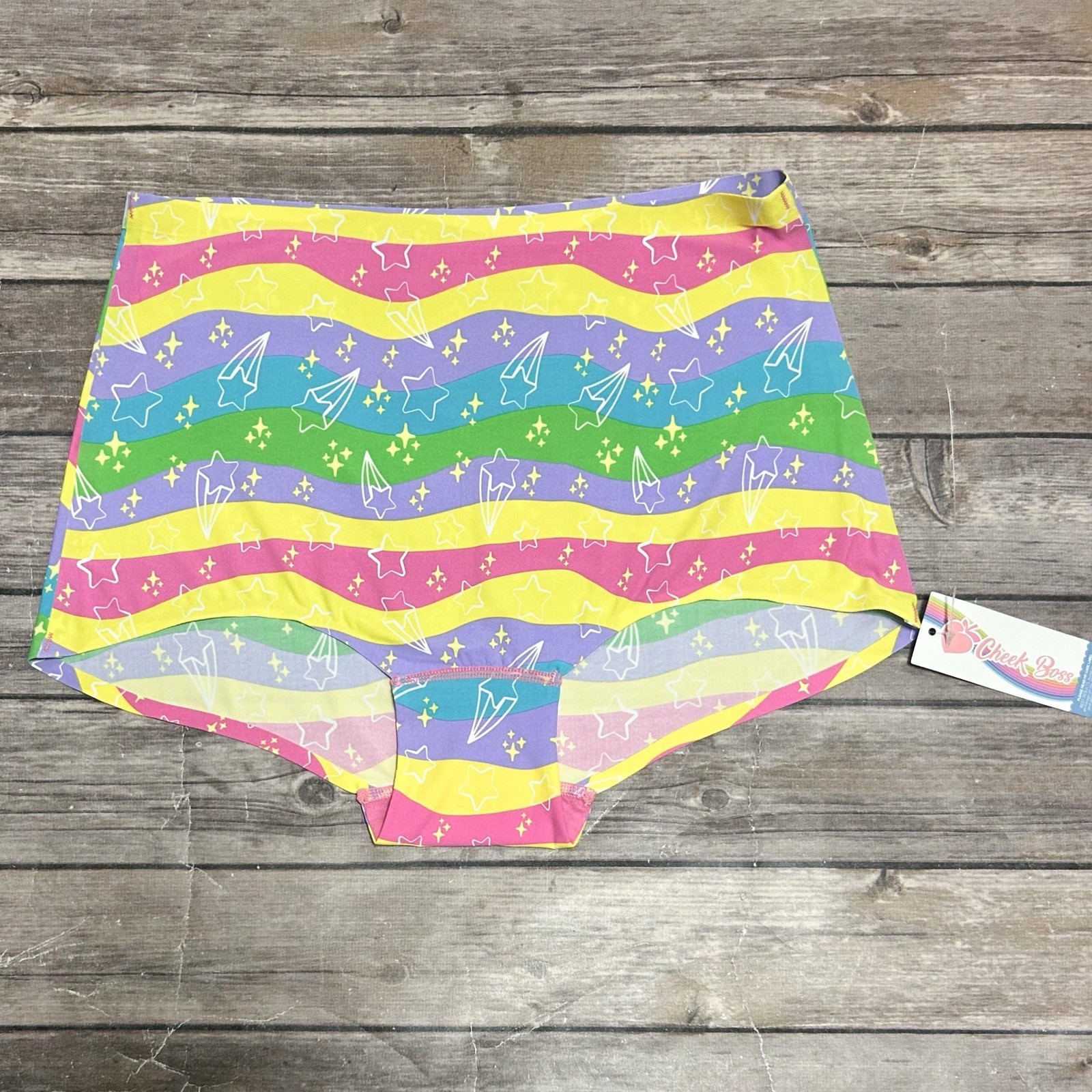 Cheek Boss Pink Yellow Blue Green Stripe Shooting Stars Brief Panty Large New