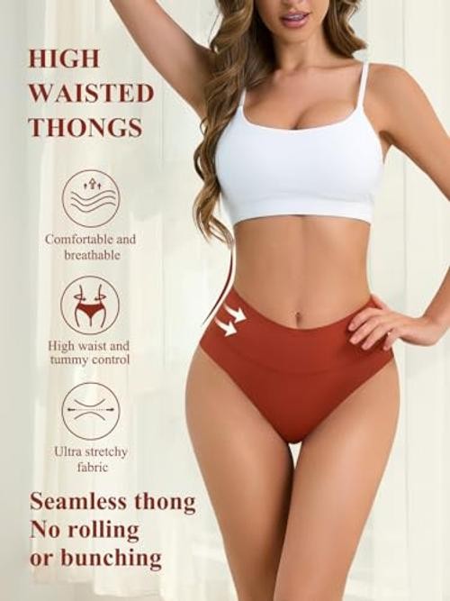 Thongs for Women High Waisted Sexy Seamless Underwear Large 5 Color Packs