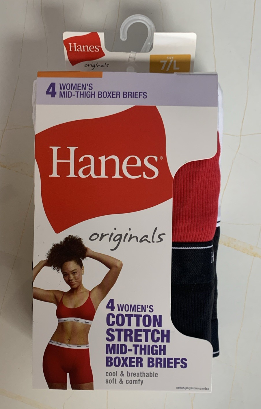 Women’s Hanes MID-THIGH BOXER BRIEFS 4-Pack Originals Cotton Stretch 7 Large