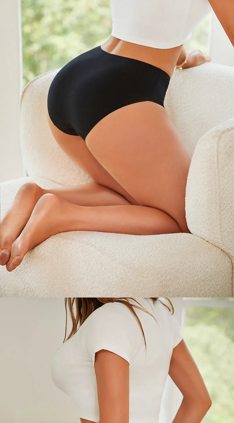 High Waist Cotton Panties Women’s Solid Seamless Soft Stretch Briefs 5 Pcs