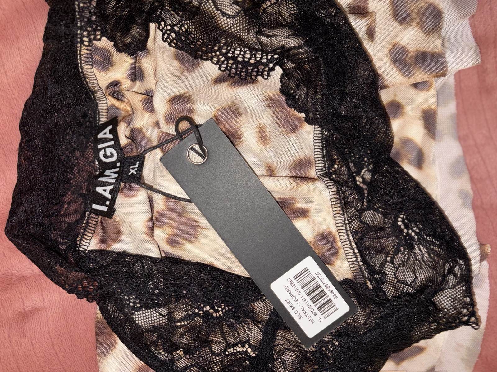 I.AM.GIA Women’s XL Leopard Print Brief Panties Beige/Black Lace Stretch