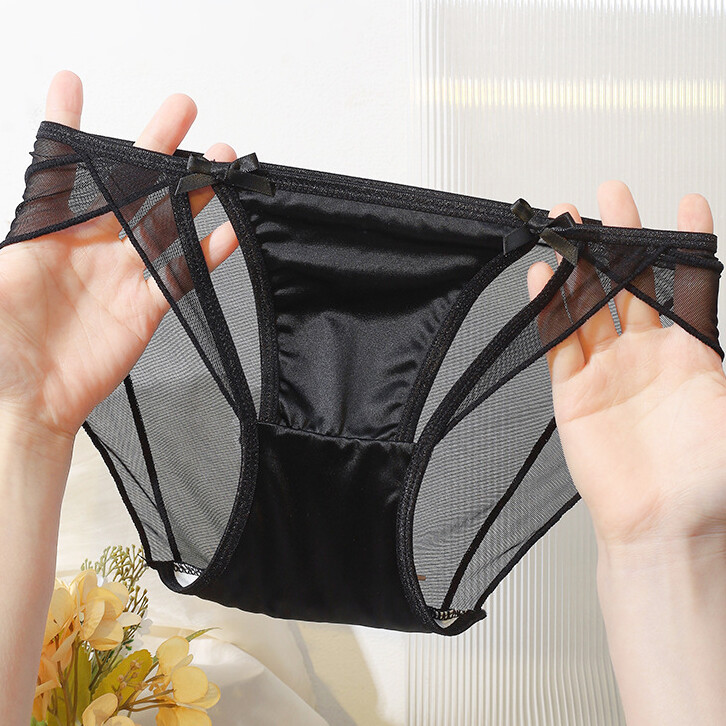 1Pcs/lot Sexy Womens Sheer Satin Panties Briefs Bikini Ladies Underwear Lingerie