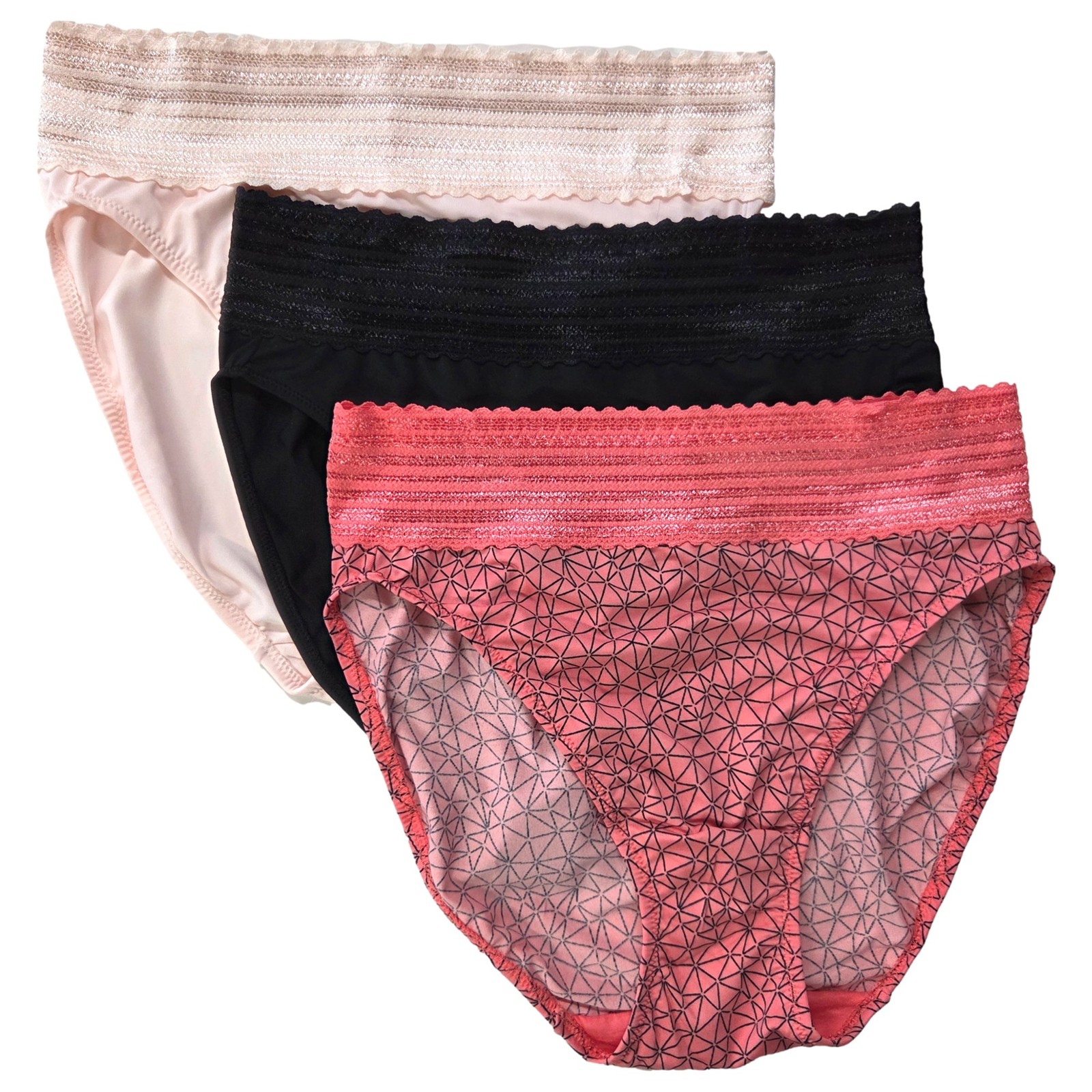 Warners Womens 3pc Dig-Free Microfiber & Lace Hi-Cut Panty Set Pink