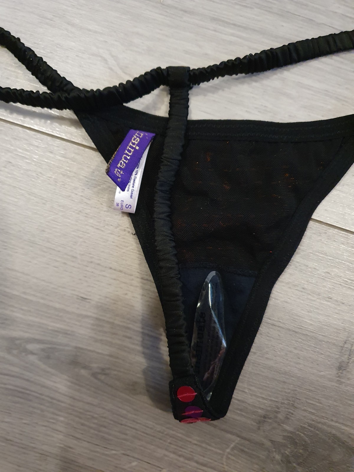 BNWT Vintage Insinuate Showtime Black Satin/Mesh Sequin G StringThong Size Small