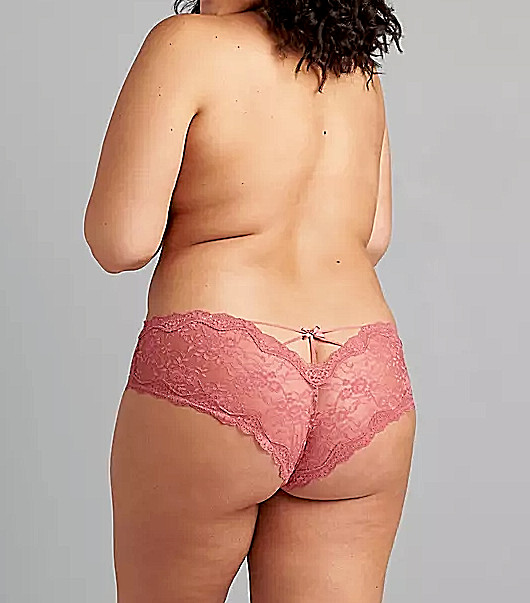 Lane Bryant Cacique Plus 24 Scalloped Lace Cheeky Panty Strappy Back Dusty Rose
