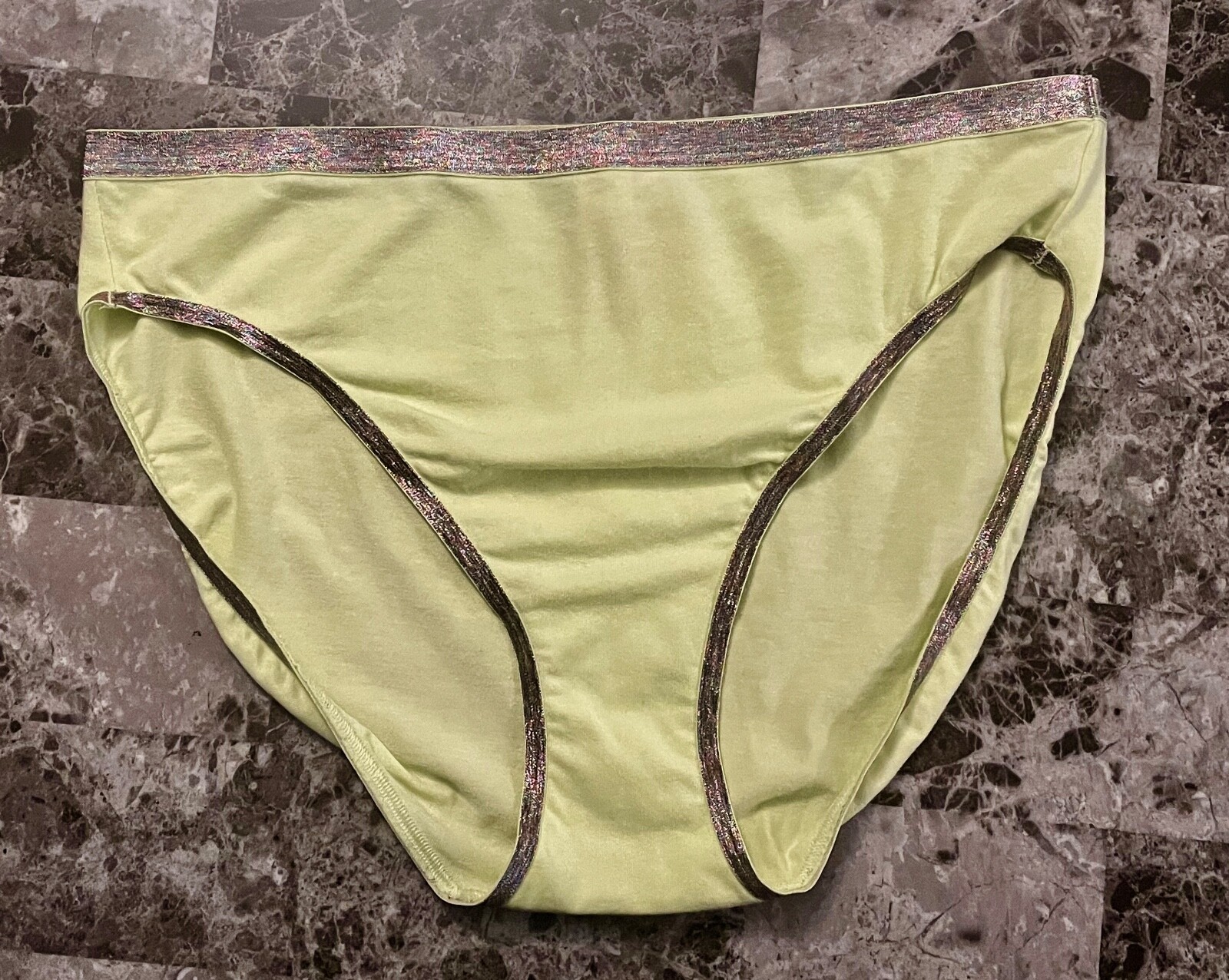 NWT VICTORIA’S SECRET LARGE RAINBOW SHIMMER TRIM RARE HIGH LEG BRIEF PANTIES