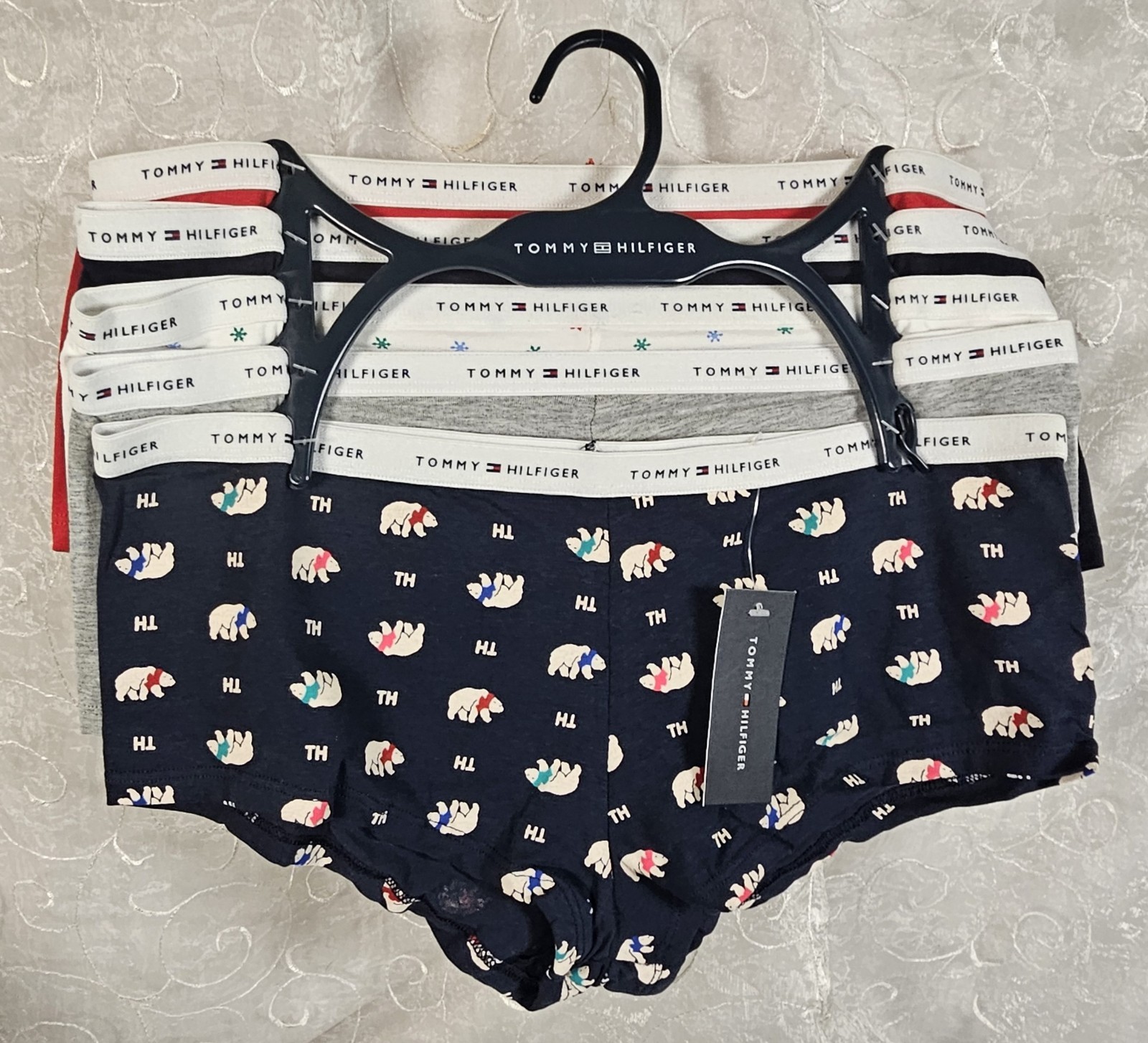 Tommy Hilfiger 5 BoyShorts M Navy Gray White Red, Polar Bears Cotton Stretch