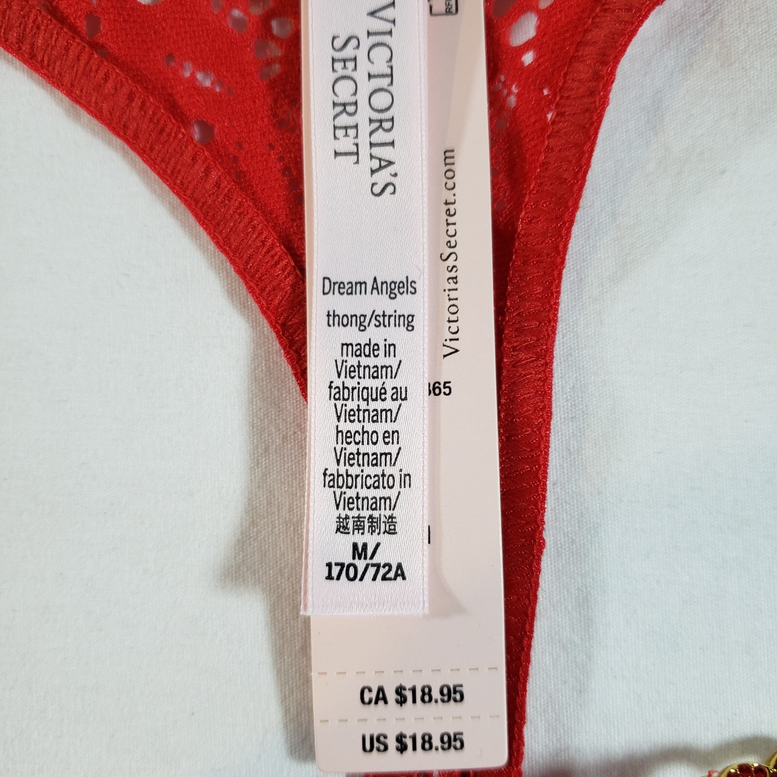 Victoria’s Secret Medium Dream Angels Lace Rhinestone Heart Hardware Thong Red