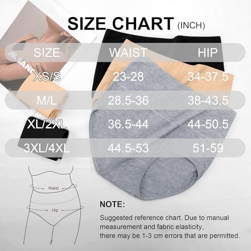 Womens Underwear Full Coverage Panties for 3X-Large-4X-Large 2black+2nude+1grey