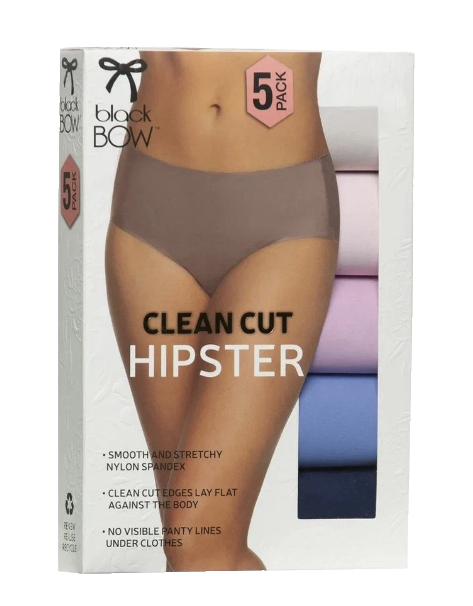 New Black Bow Ladies’ Clean Cut Hipster 5-Pack Panties Large L (34.5-36) Muliti