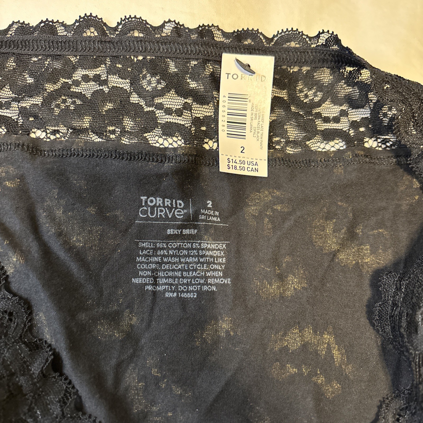 NWT TORRID Brief Pantie Sz 2 Black Orange Pumpkins Lace Jersey