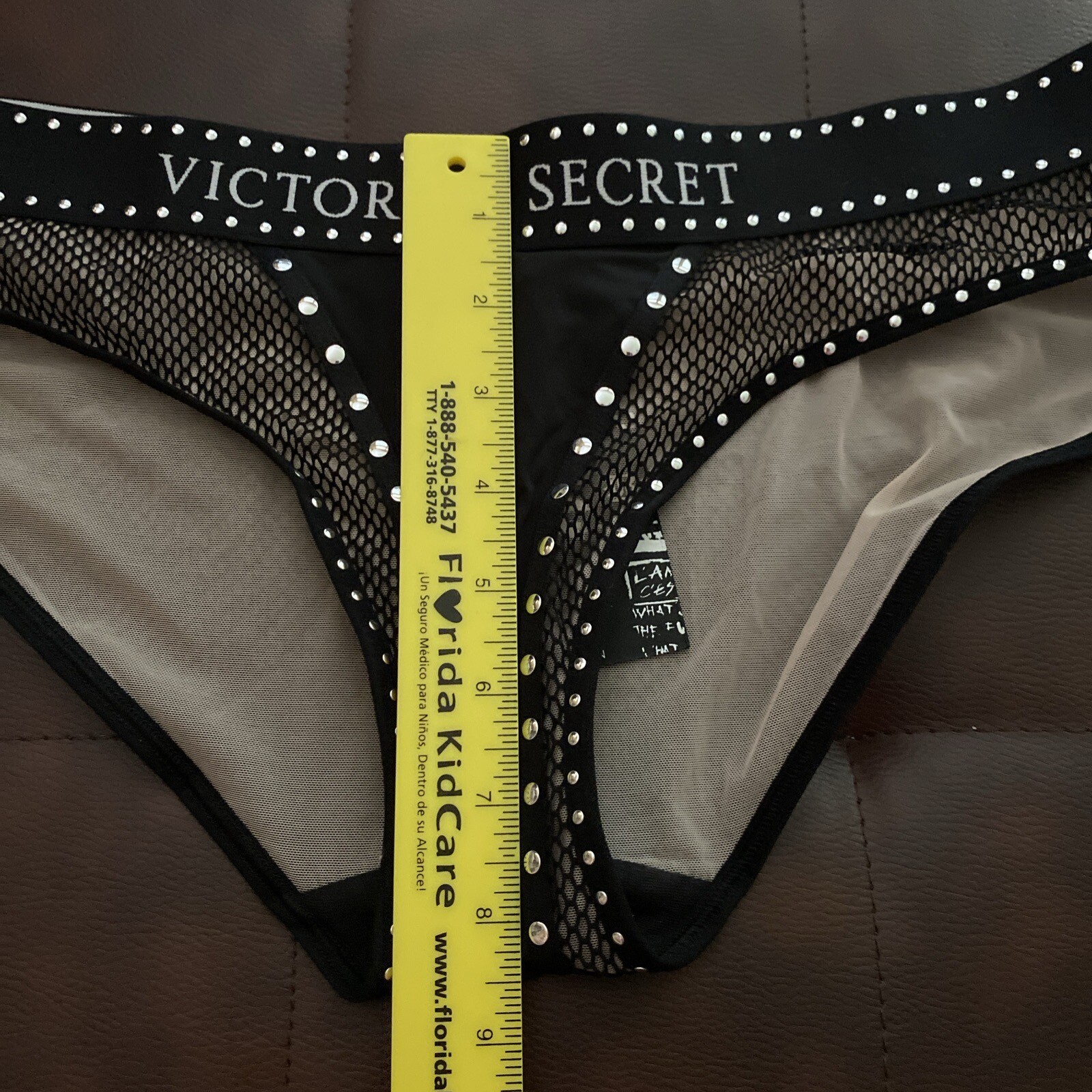 BALMAIN for Victoria’s Secret FASHION SHOW Blk Mesh Stud Rebel Hipster Panty L