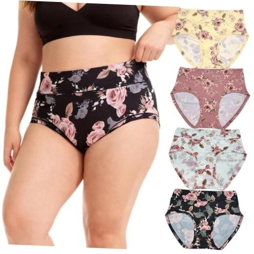 4 Pack Womens Plus Size Floral Underwear Panties 4X-Large Rose Panties 4pack