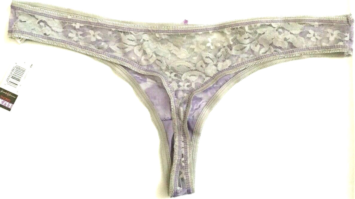 Womens Sexy Purple Gray Floral Lace Thong 3X-4X Silver Metallic Accents Soft NWT