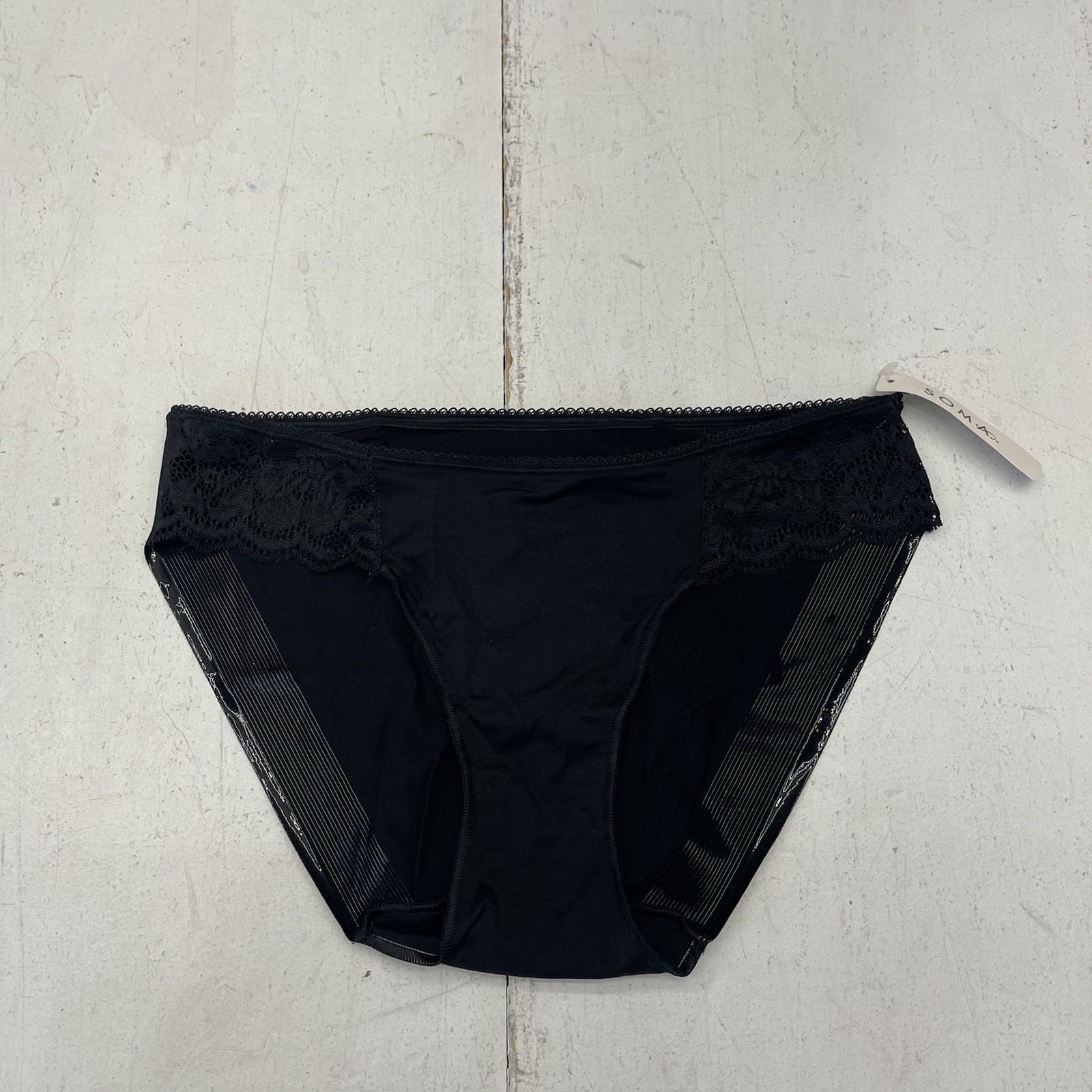 Soma Black Microfiber Lace Detail No Slip Bikini Underwear Women’s Size Medium
