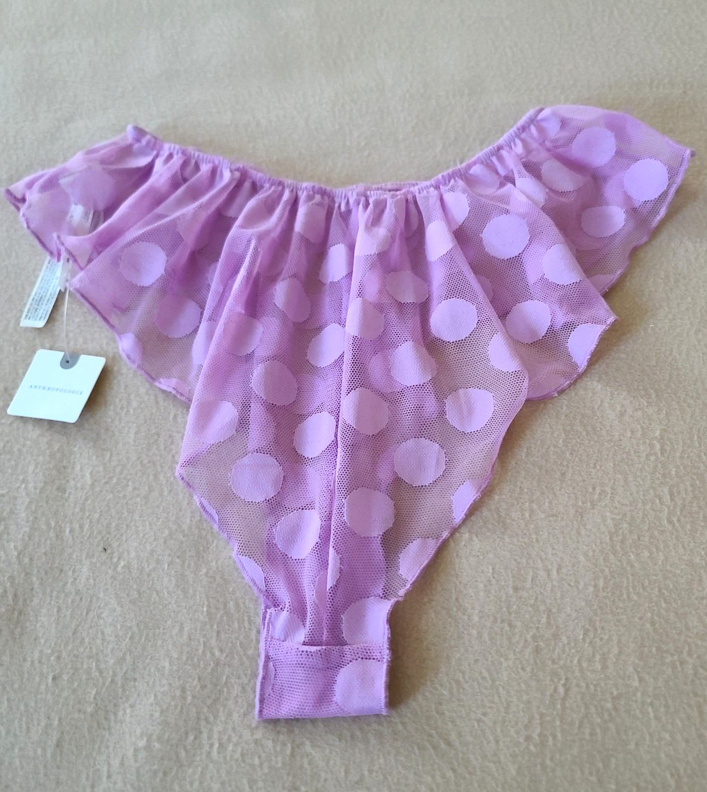 By Anthropologie Mesh Dot Flutter Panty Size XS Lilac Sexy Flirty Coquette NWT