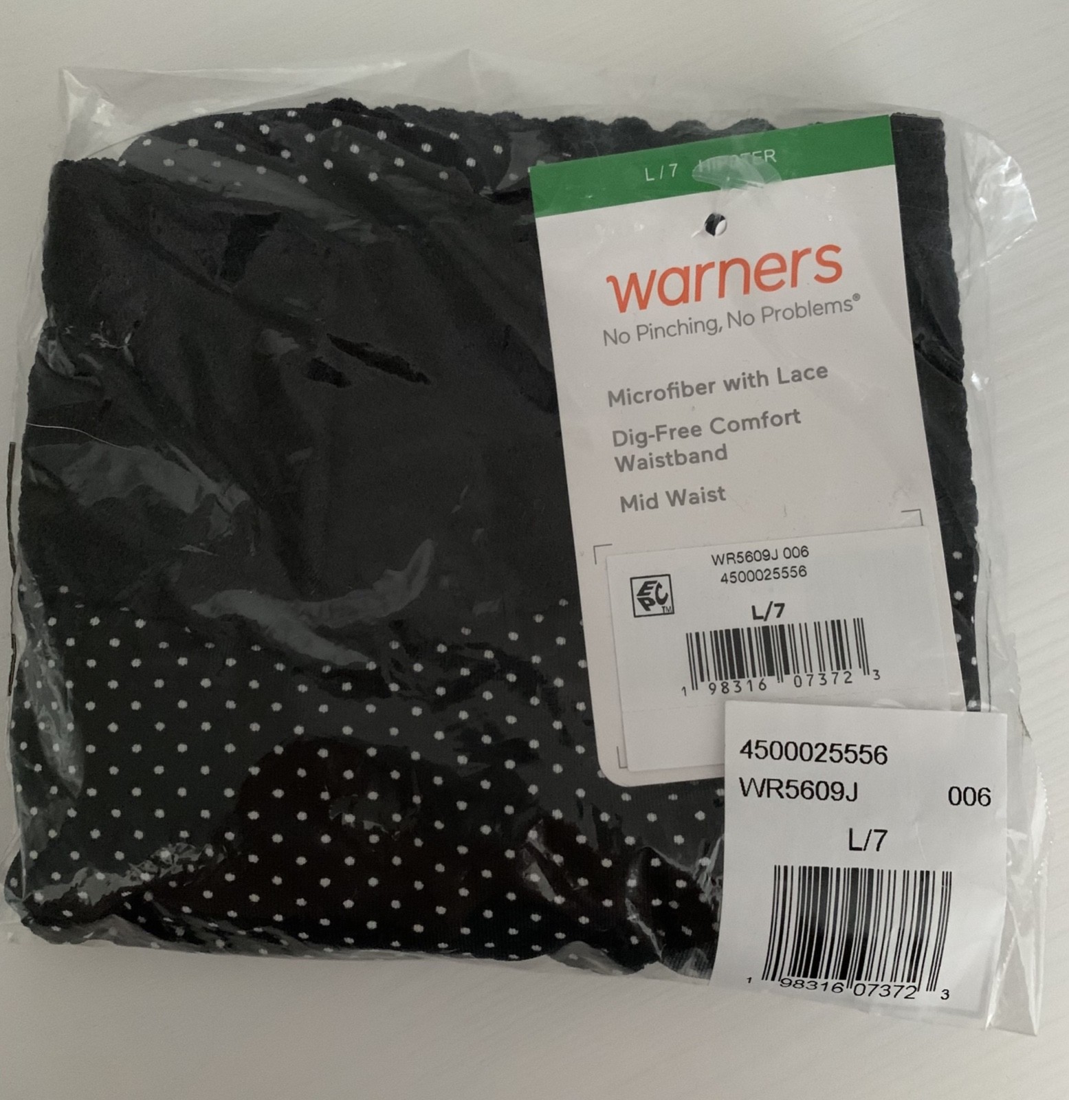 New Warners Microfiber Hipster with Lace Trim sz L/7 “No Pinching, No Problems”