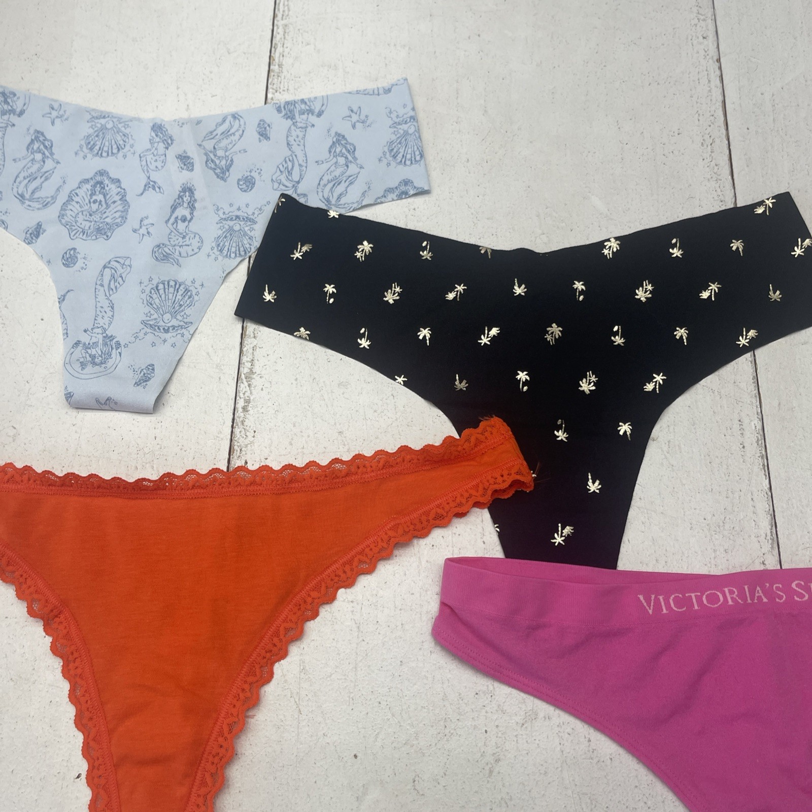Victoria’s Secret 4 Pack Black Orange Pink Blue Thong Underwear Women’s Size M