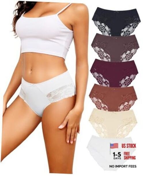 Womens Underwear Cotton Bikini Panties Lace Stretch Cheeky Medium Multicolor D