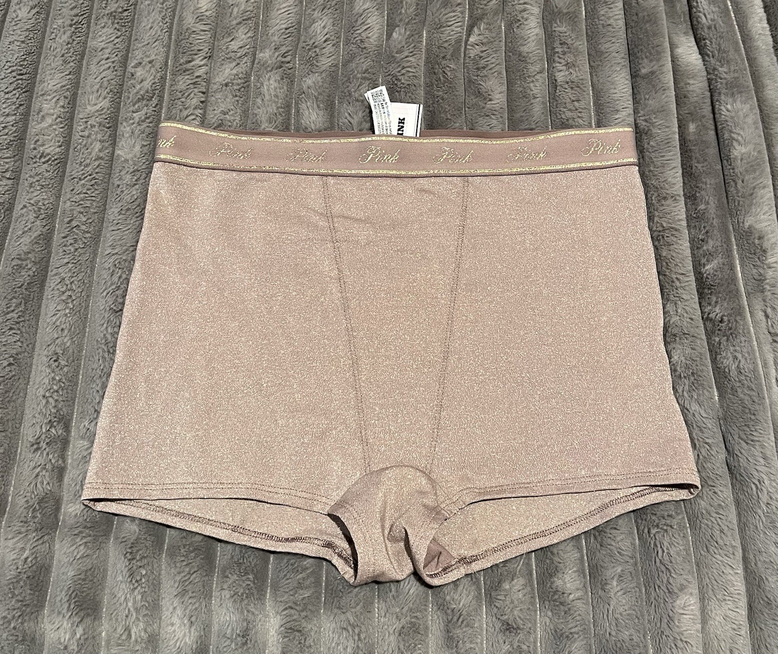VICTORIA’S SECRET PINK HIGH WAIST METALLIC TAUPE BOYSHORT MEDIUM STRETCH TAGS