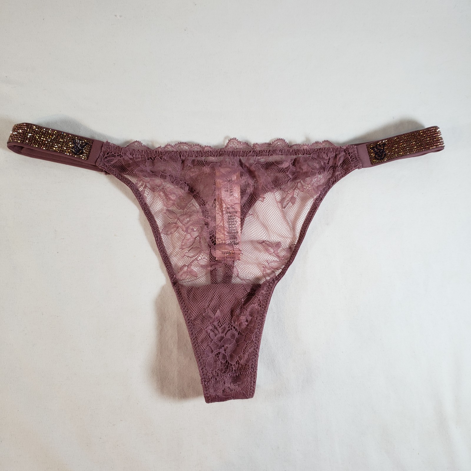 Victoria’s Secret Sunset Ombre Shine Strap Rose Lace Thong Large Purple Vapor