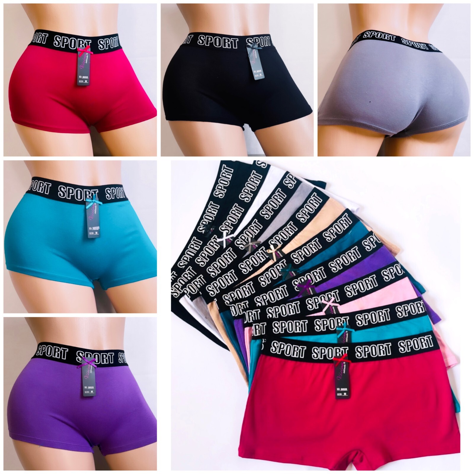 Lot 6-12 Boyshort Sport boxers Yoga Panties short 95% Cotton Underwear 8495 S-XL