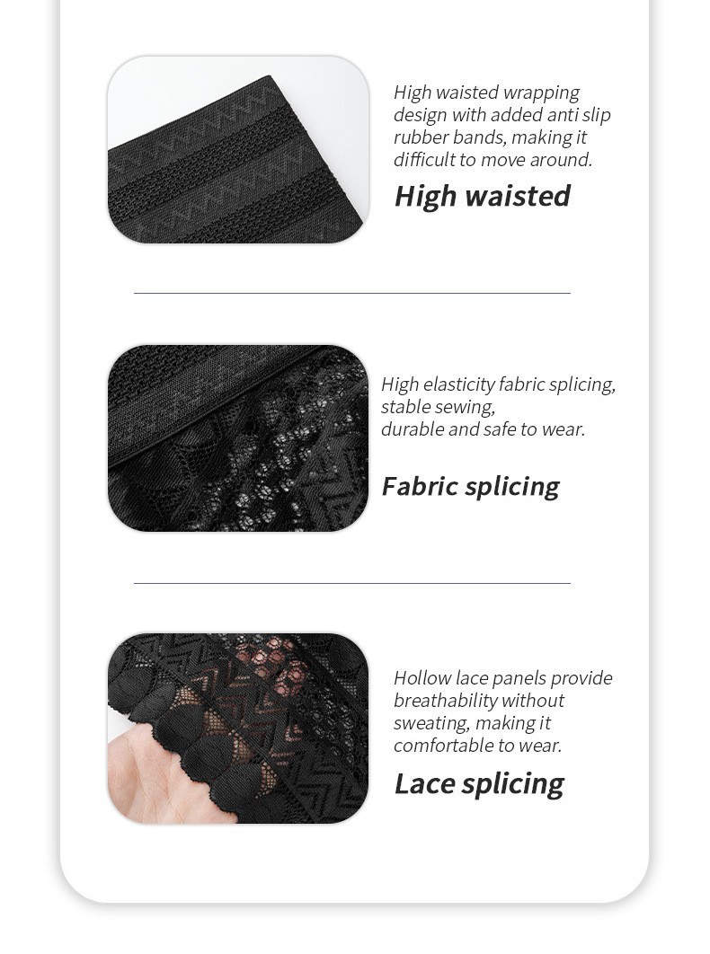 3X Mesh Lace High Waist Tummy Control Panties Breathable Butt Lifting Underwear