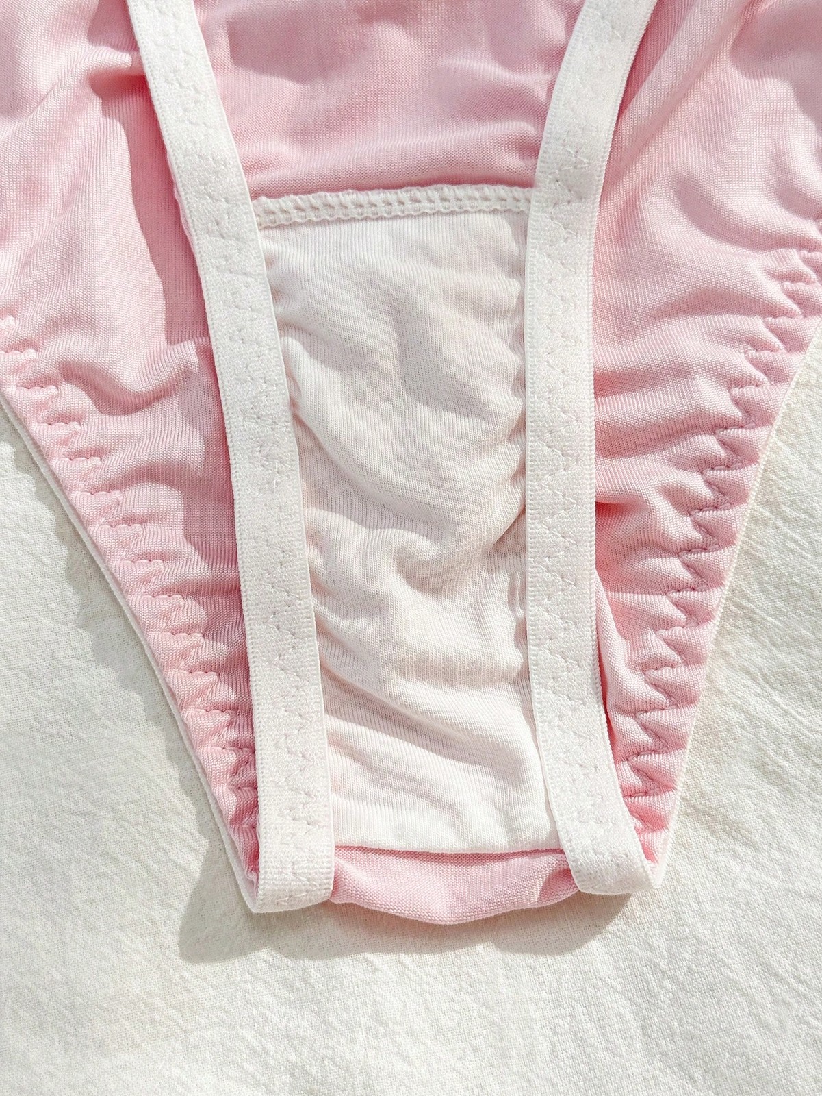 Pink Ruched Embroidered Bow Brief, Bohemian Romantic Cute For Cheap24