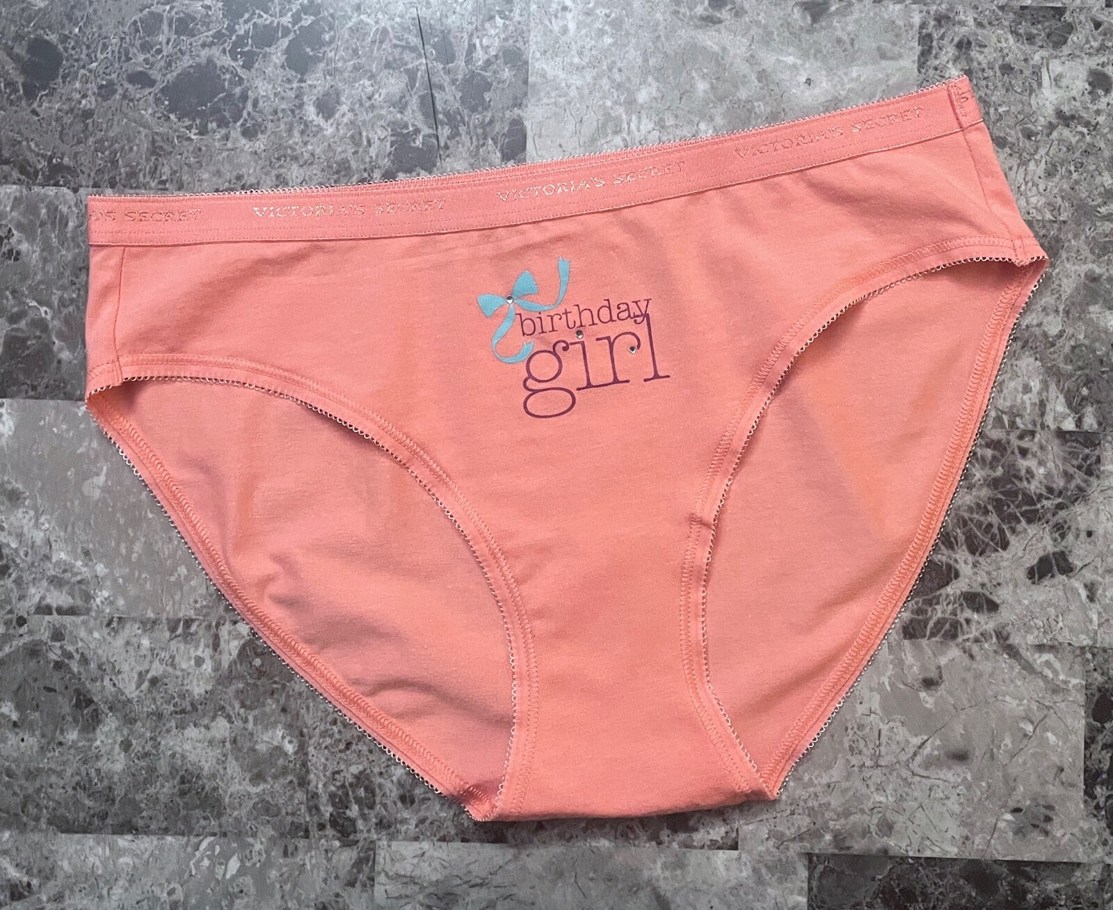 NWT VICTORIA’S SECRET SMALL CORAL BIRTHDAY GIRL PICOT VINTAGE RARE BRIEF PANTIES
