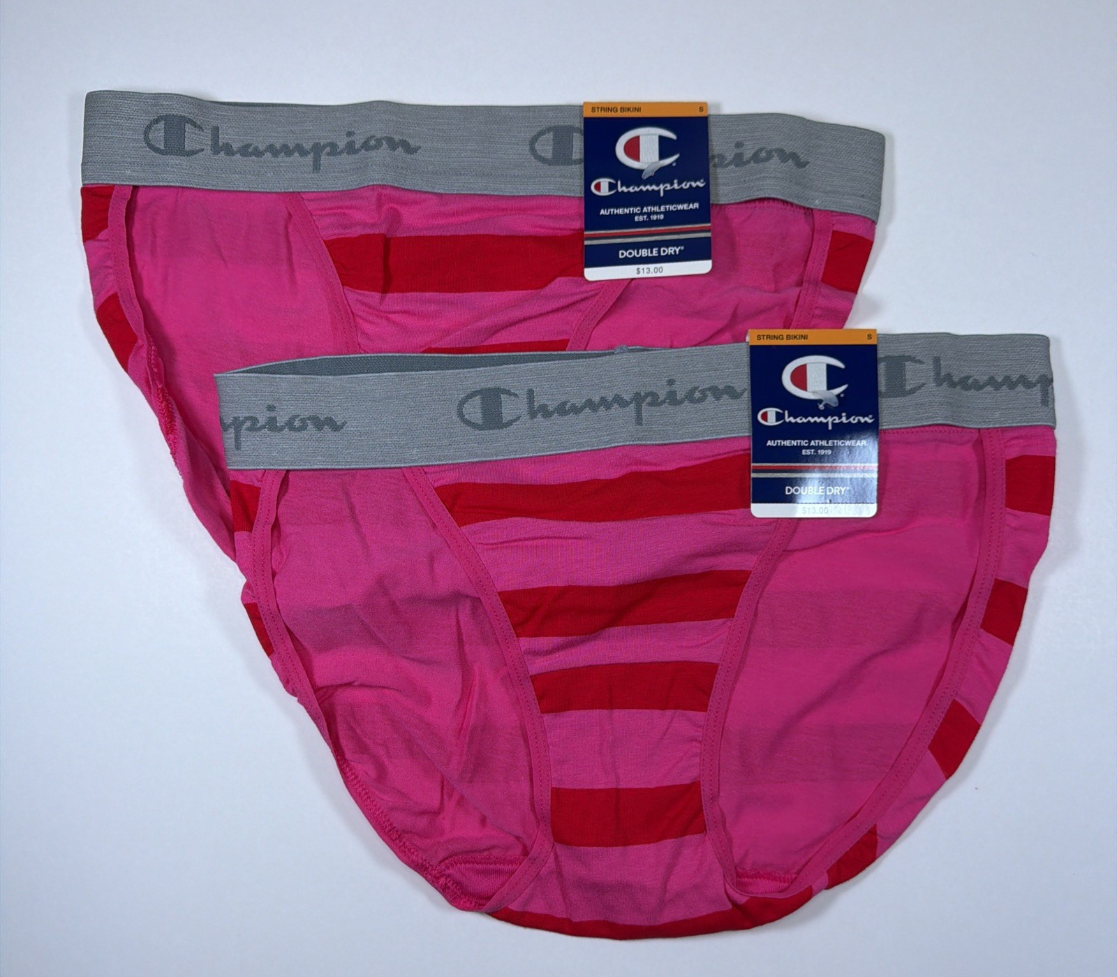 Champion Women’s String Bikini Underwear Small Pink Stripe 2 Pack CH42AS NEW