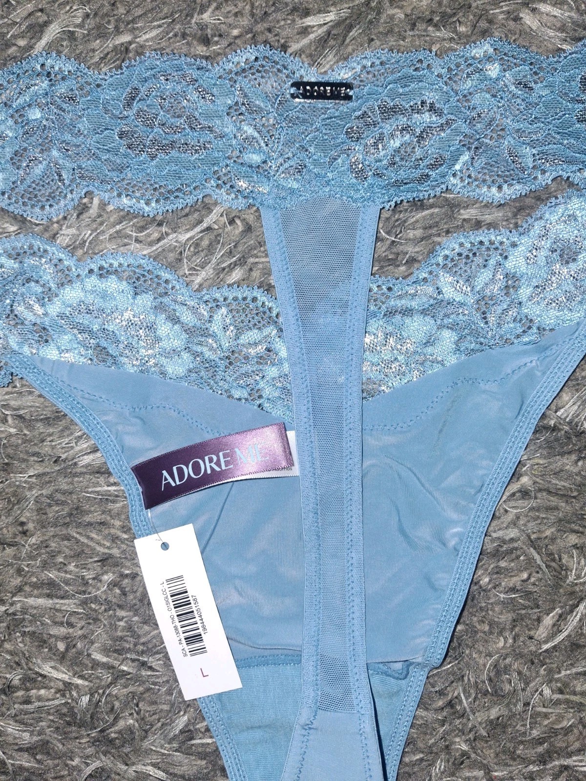 Adore Me/VS Floral Lace/mesh Thong Panty NEW Large Blue
