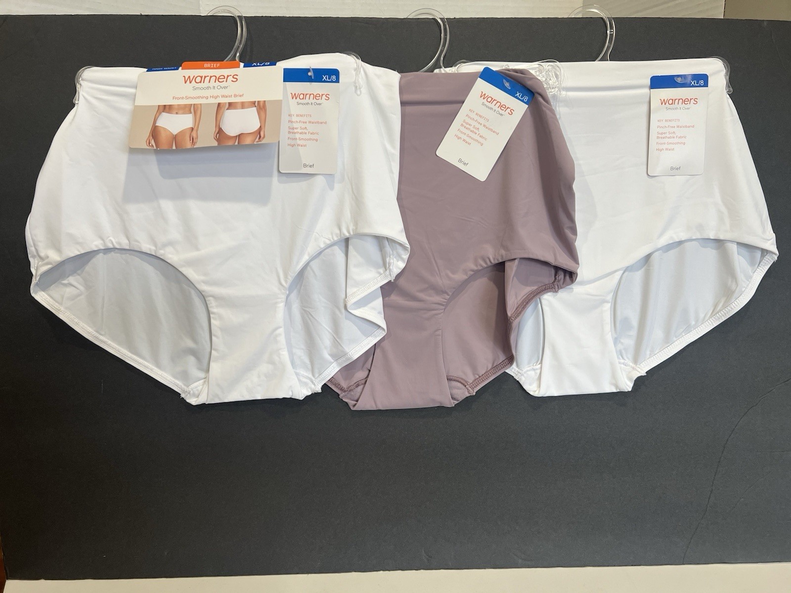 3-pc WARNER’S “Smooth It Over” High Waist Briefs White/Lilac/White Size XL NWT