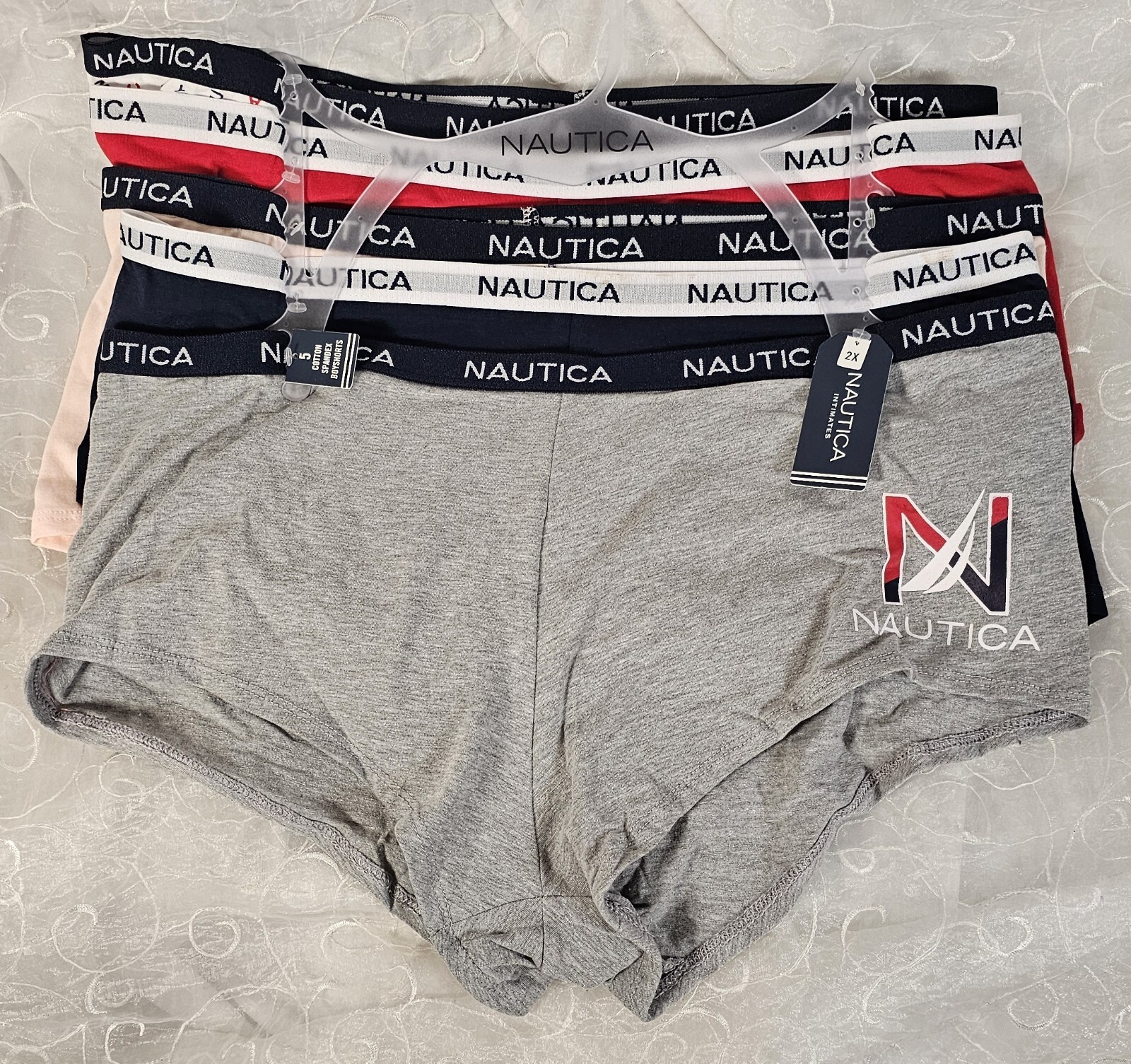 Nautica 5 Cotton Spandex Boyshorts 2X Gray Navy Pink Red White Logo Plus Size