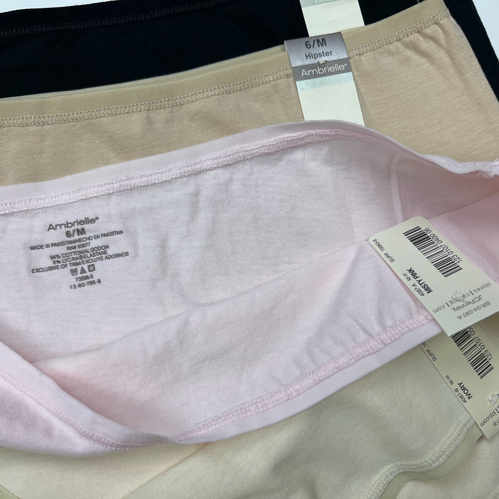 Ambrielle Hipster Panty Low-Cut Stretch 94%Cotton 6%Lycra Women 6 M NWT Lot of 4