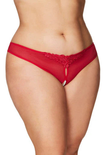 Elegant Crotchless Pearls Thong Underwear with Venise Lace and Mesh Detail – Oh