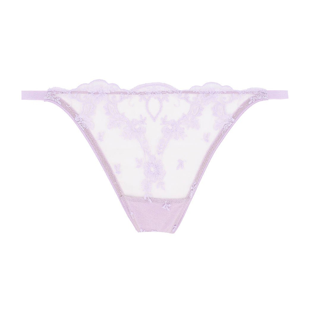I.D. SARRIERI Petal Bloom scalloped embroidered tulle thong – Lilac Sz L – BNWT