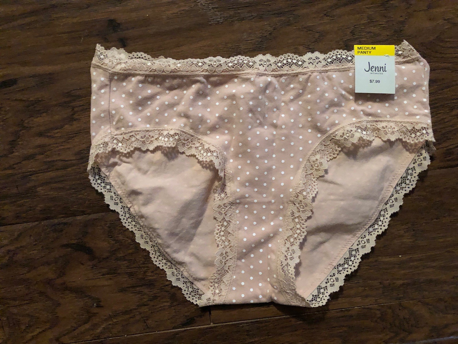 Jenni Lace-Trim Bikini Underwear, Beige polka Dots Gray