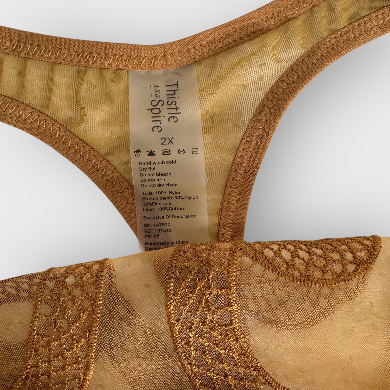 Thistle Spire 2X Gold Snake Embroidered Thong Sheer Gothic Lingerie