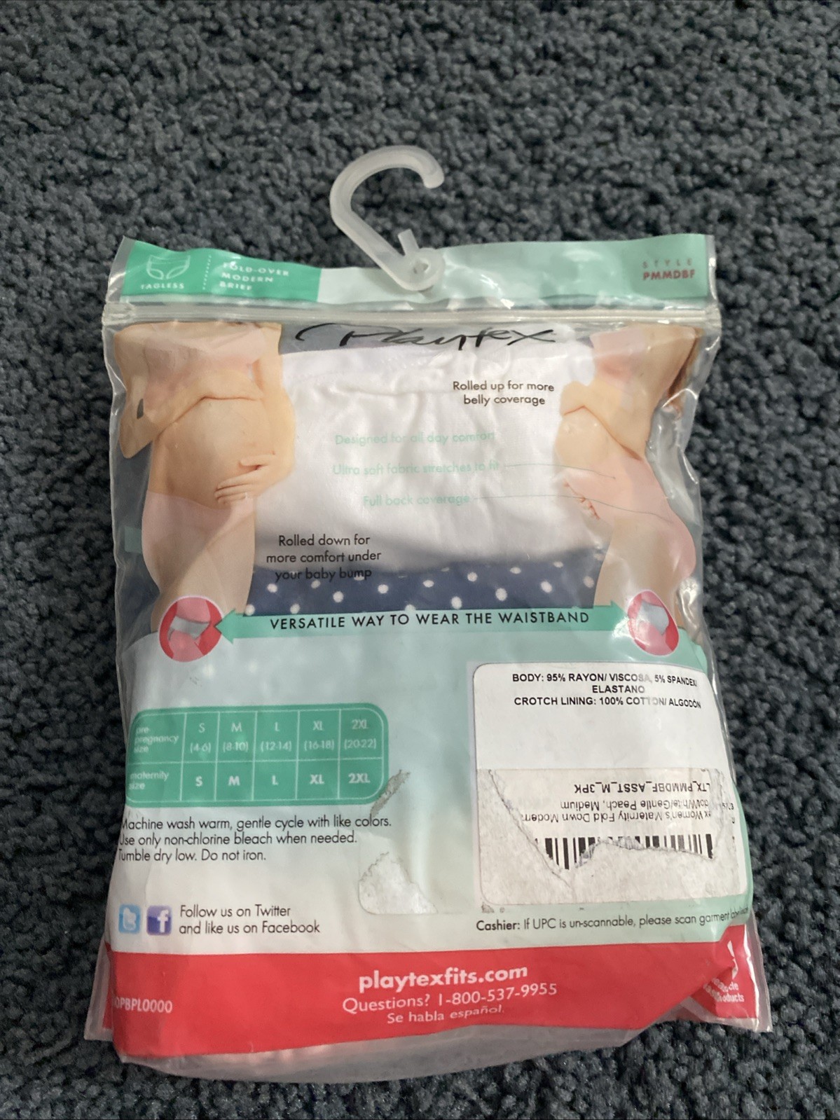 3 Pack PLAYTEX MATERNITY PANTIES, Fold Over Modern Briefs, Rolls Up, Size M,